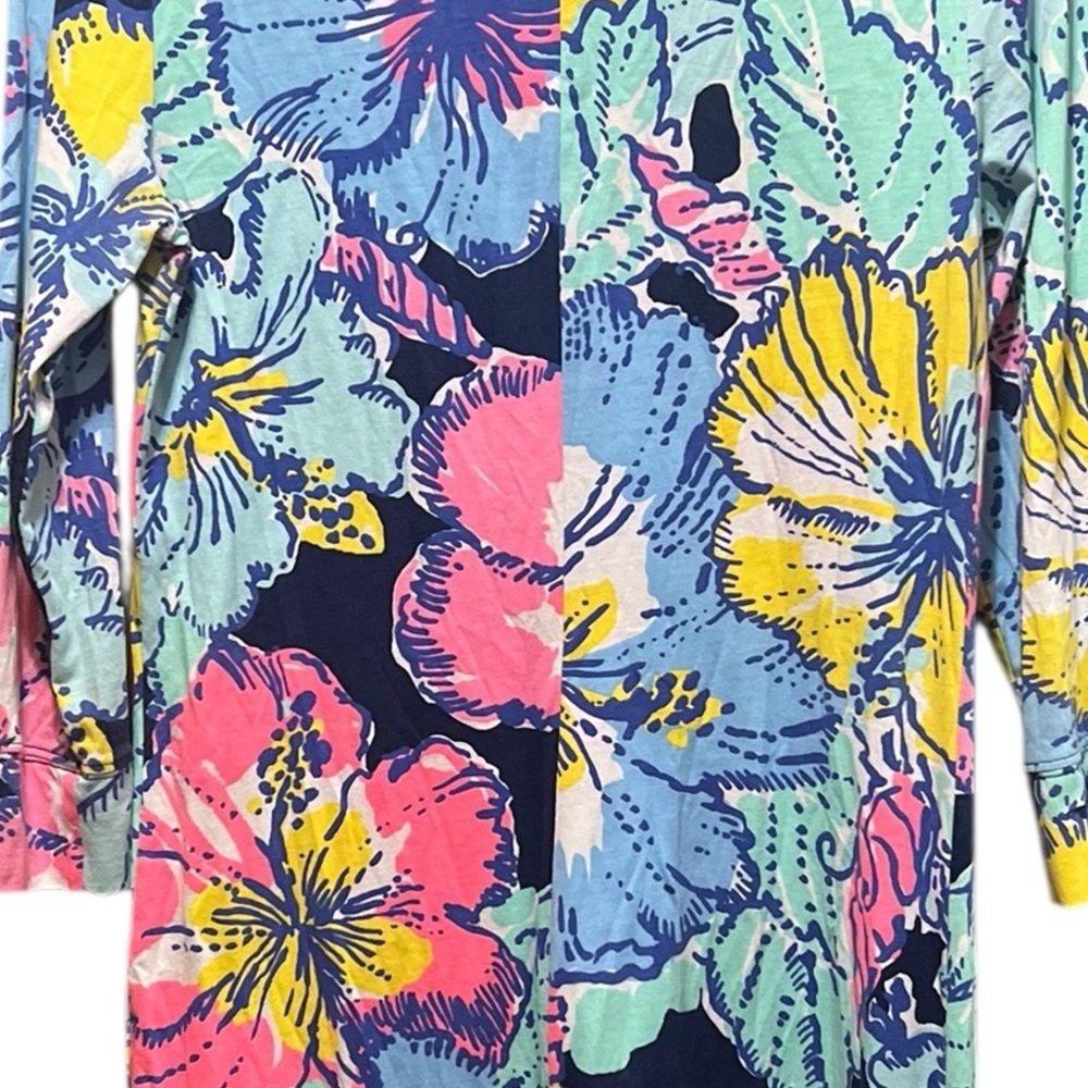 Lilly Pulitzer Marlowe Dress Navy Big Flirt Hibiscus Floral Print Size Medium - Picture 12 of 13